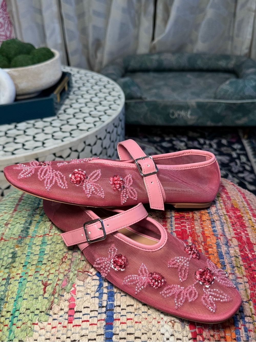 🌸 MOST WANTED Steve Madden Pink Dreaming Beaded Mary Jane Flats 🌸 - Picture 5 of 9